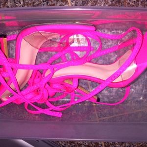Brand new over the knee lace up hot pink heels